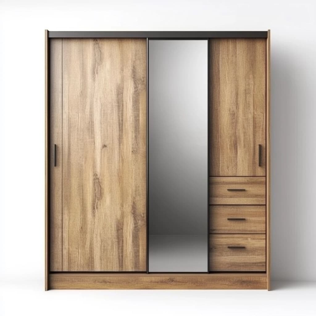 Armario de dormitorio con puertas correderas espejo acabado roble cajonera de almacenaje 180x200cm mobiliario multifuncional