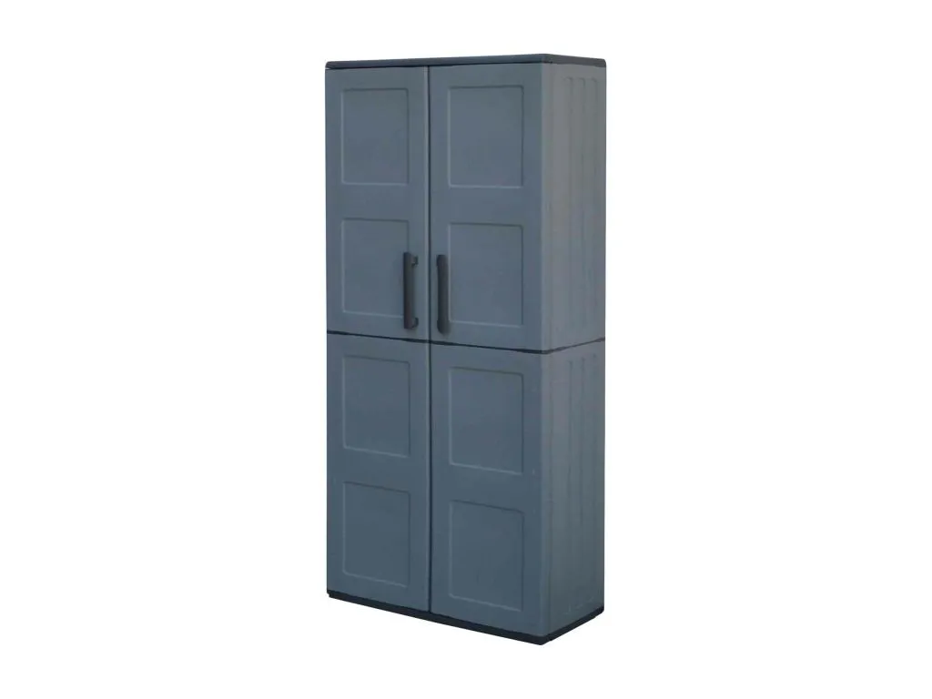 Armario de exterior Alkifurniturees Muebles de balcón Armario multiusos con estantes Made in Italy 68x37h163 cm Gris y Negro Acabado cuadros HXEI03677