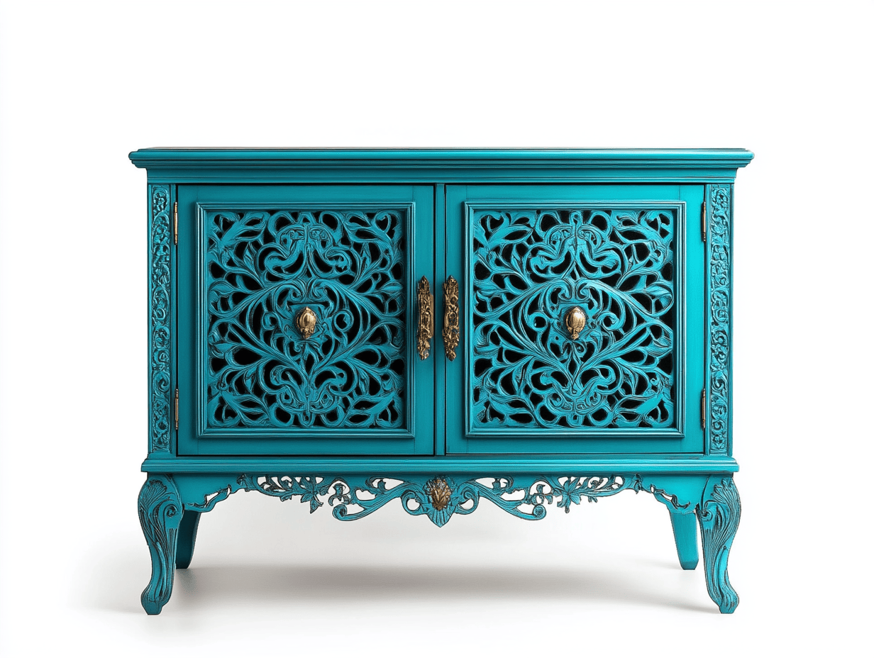 Armario Decorativo de Madera para Sala de Estar Azul Tallado A Mano