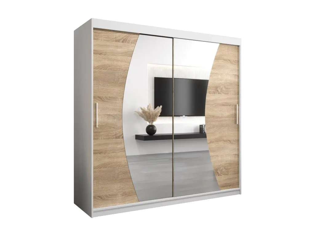 Armario con puertas correderas Decohoguera 200x200x62 cm blanco y efecto madera OJ7548217