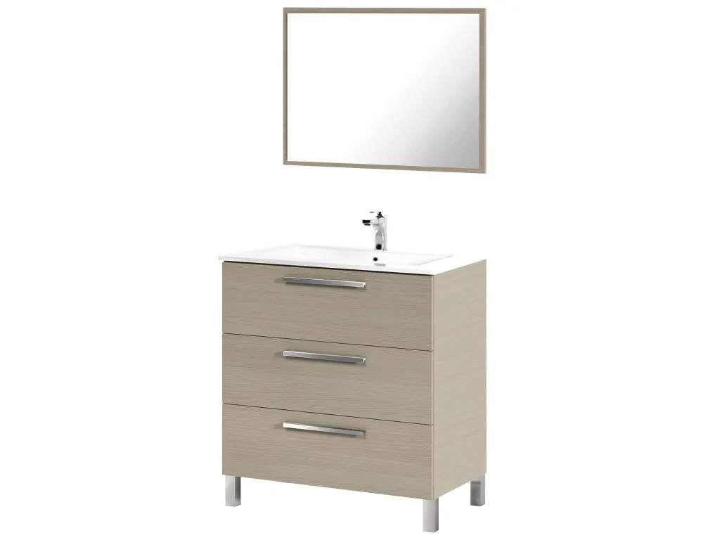 Armario bajo encimera Boverdeco Mueble de baño Armario con 3 cajones y espejo lavabo no incluido 80x45h86 cm Boverdeco