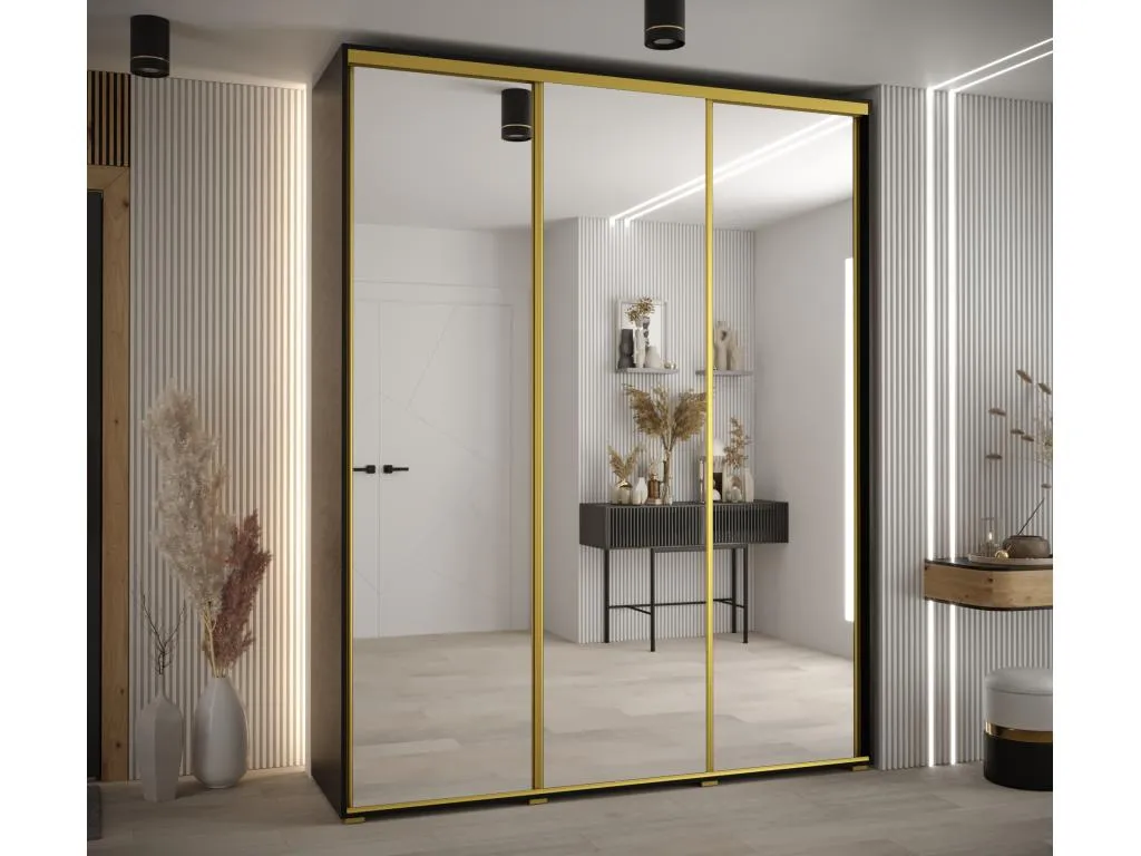 ARMARIO Lluesmamuebles 2 DE PUERTAS CORREDERAS 235.2/190/60 3 puertas (Negro/Negro/Oro)