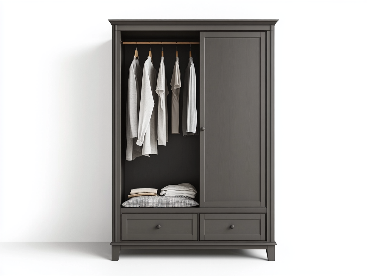 Armario de madera gris para dormitorio funcional y elegante tamaño mediano