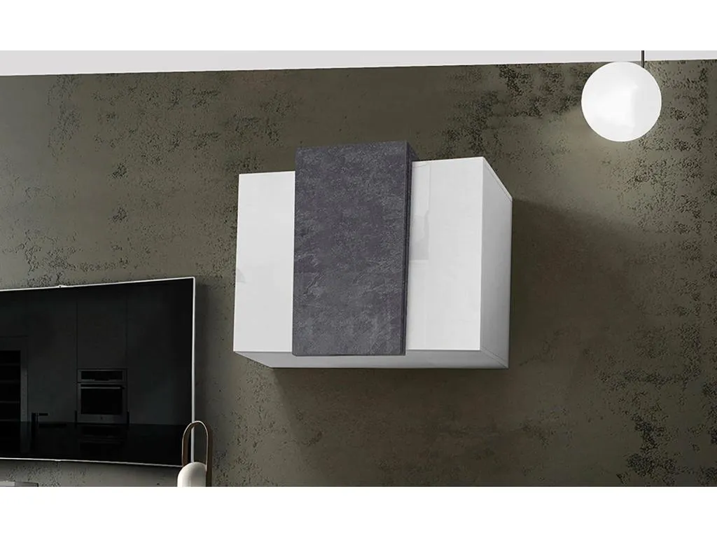 Armario mural Prietocasa Armario multiusos Mueble de pared Made in Italy cm 90x38h66 Blanco Brillo y Pizarra