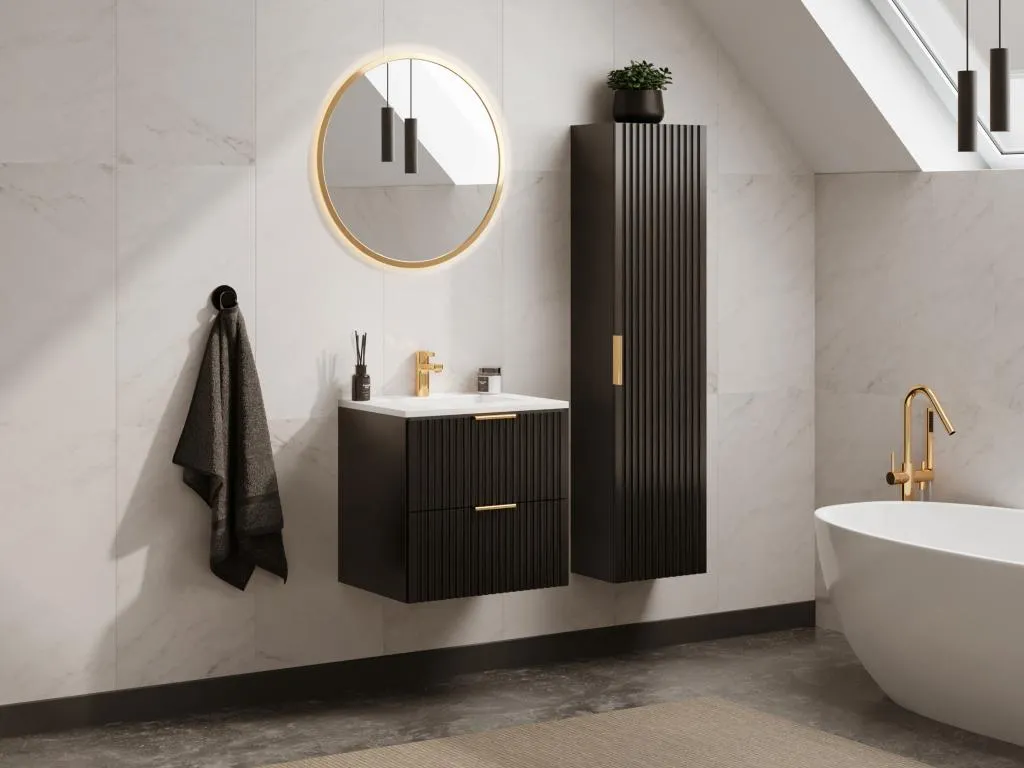 Armario de baño flotante estriada - Negro - Alt 140 cm - Casabellaes 41389MMHX