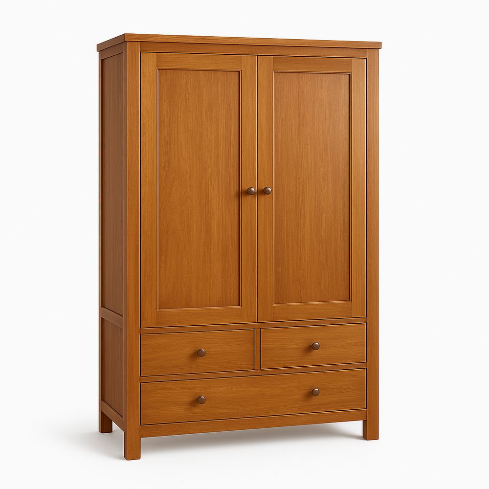 Armario de Madera con Dos Puertas y Cajones,Estilo Minimalista,Acabado Natural,Ideal para Dormitorio