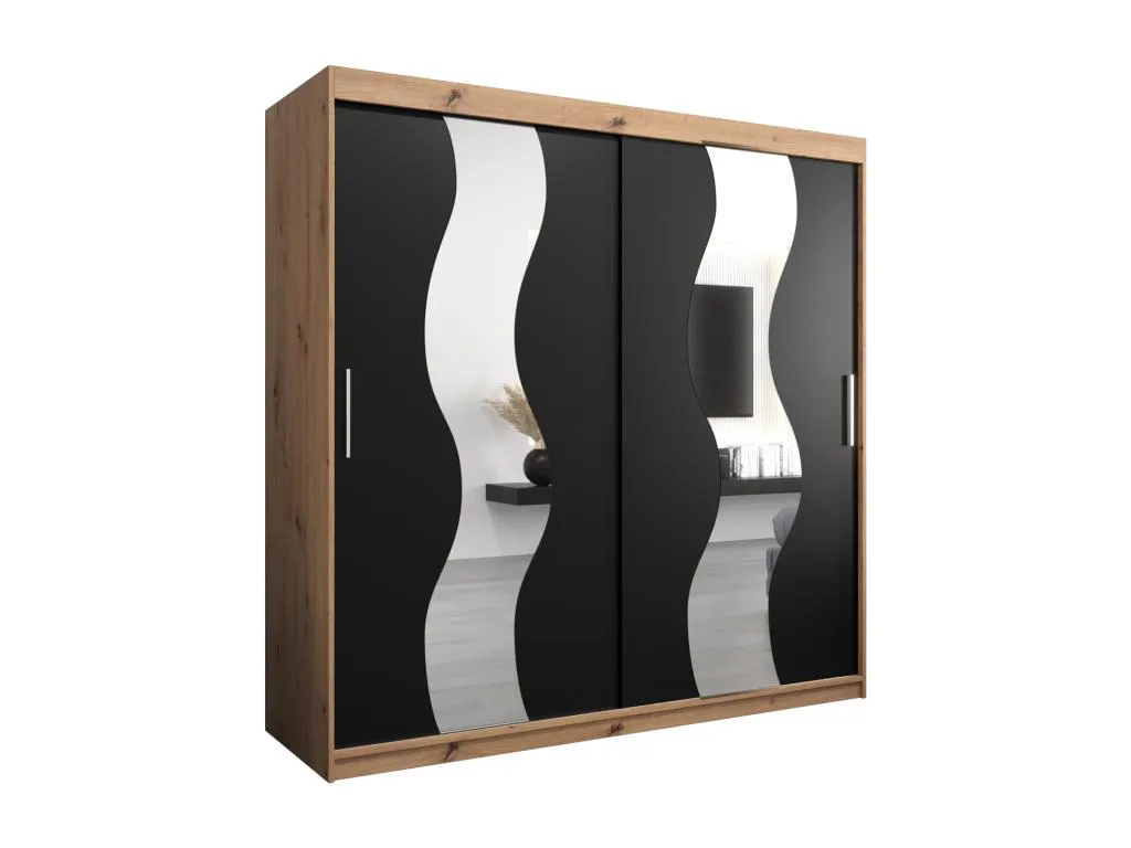 Armario Casahandy con puertas correderas 200x200x62 cm 2 puertas artisan negro