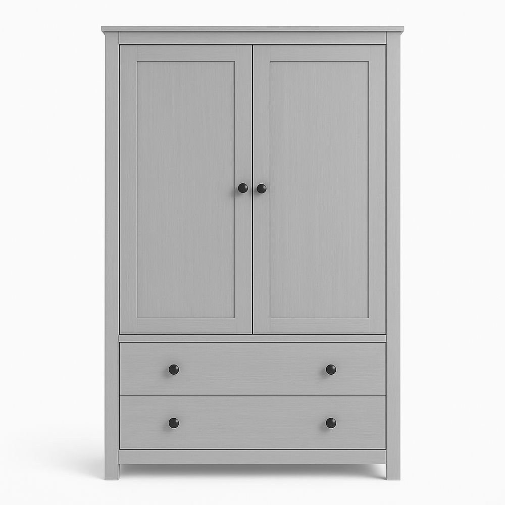 Armario moderno de almacenamiento, estructura de madera, color gris, diseño con doble puerta y cajones, adecuado para dormitorio o sala