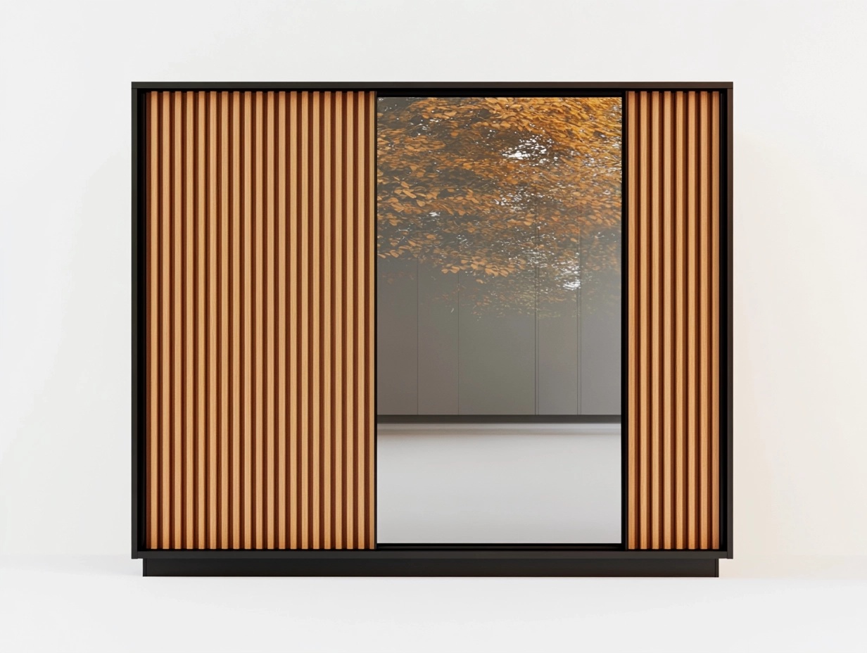 Armario moderno de madera y espejo color nogal para dormitorio 200x220cm estilo contemporáneo funcionalidad extra de almacenamiento XX2780866