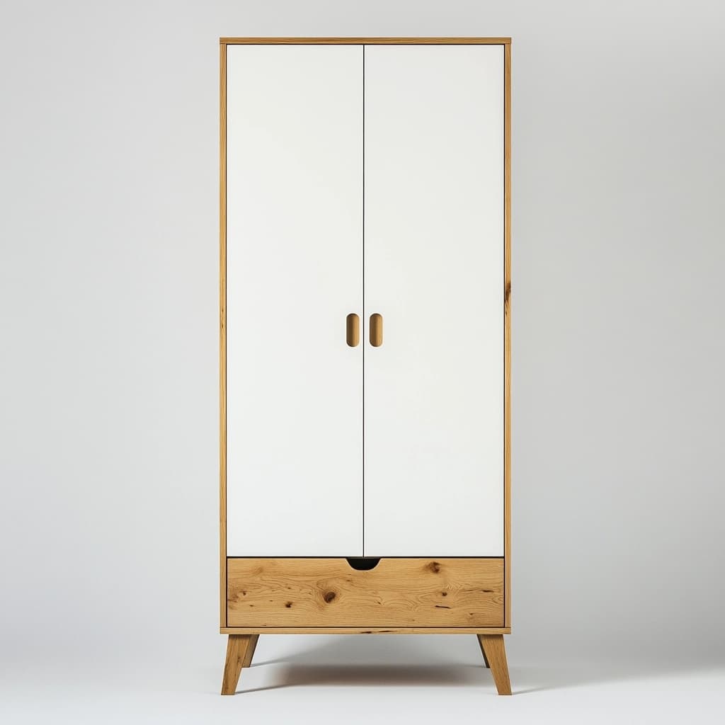 Armario Madera/Blanco de 2 Puertas con Cajón Inferior