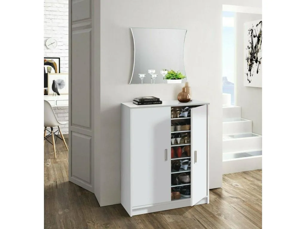 Armario multifunción Francomuebleses Zapatero con 2 puertas Mueble bajo con 6 baldas Zapatero bajo moderno 75x36h101 cm Blanco