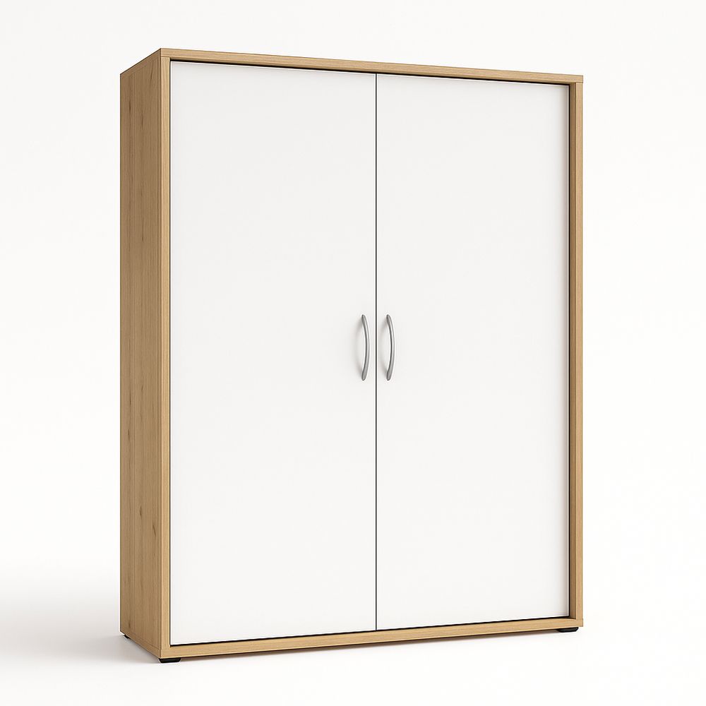 Armario de Almacenamiento Moderno con Puertas Blanques y Acabado de Madera,Mueble Multifuncional para Oficina y Hogar