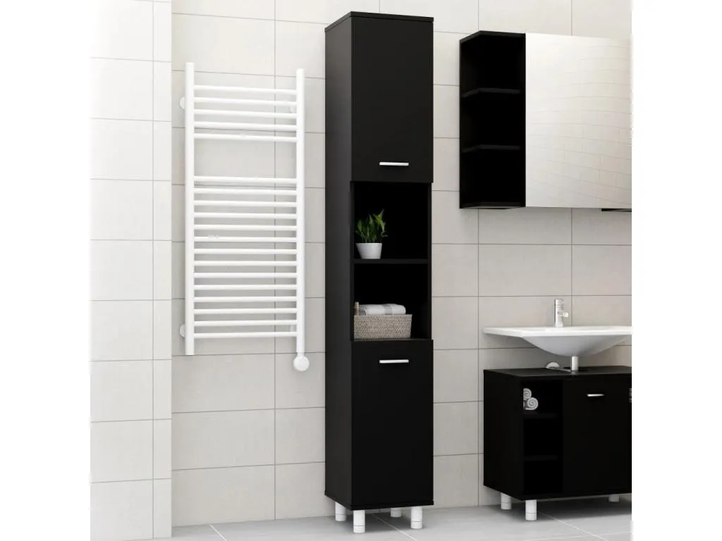 Armario de baño Hogarmini contrachapada negro 30x30x179 cm zdxc85899