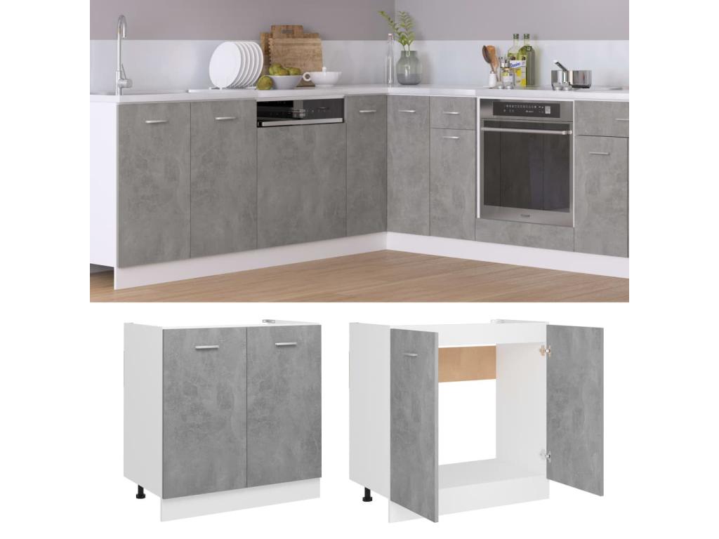 Armario debajo fregadero madera contrachapada gris 80x46x81 - 5cm