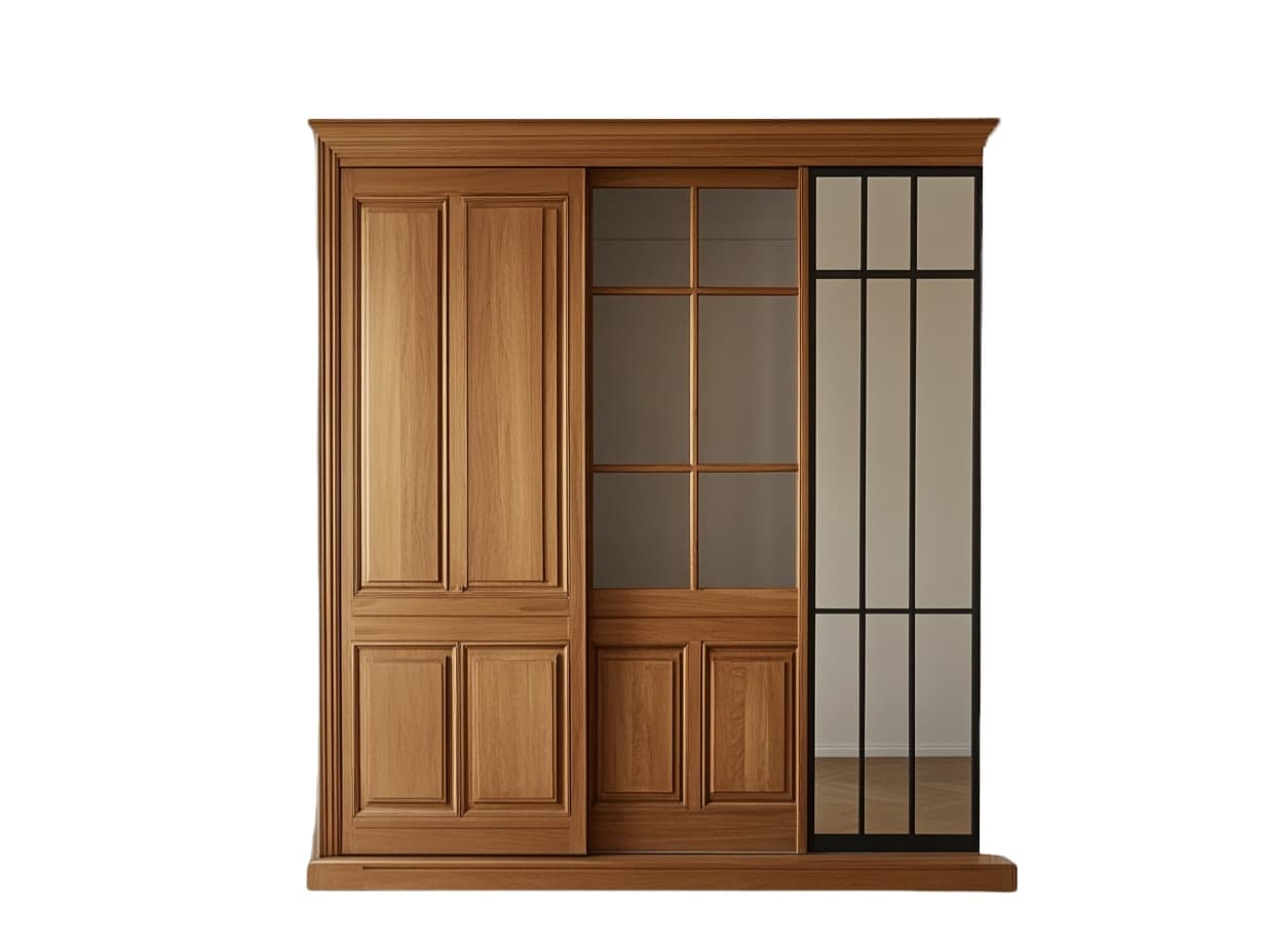 Armario de madera para dormitorio con puertas corredizas marrón almacenamiento moderno