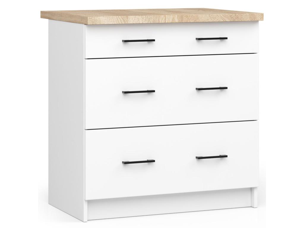Armario de cocina S80 con encimera sistema Homelyvo Blanco 80 cm 3 cajones color Blanco mate 80x46x85 cm