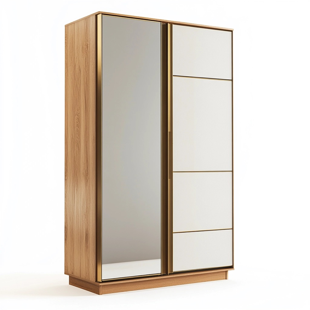 Armario de dormitorio moderno con puertas correderas espejo y acabado en madera y blanco organización funcional 200x120cm ropero ZW4508680