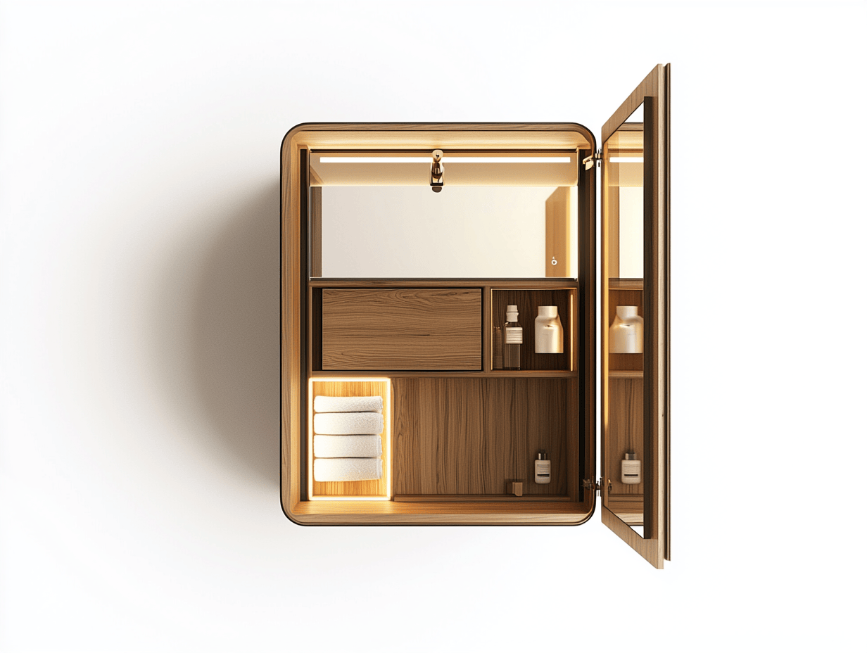 Armario superior madera MDF rectángulo almacenamiento baño 80x60x20 cm espejo marrón