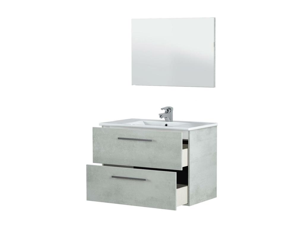 Mueble bajo lavabo Luzssnh - Mueble de baño suspendido - Armario con 2 cajones y espejo - 80x45h57 cm - Cemento