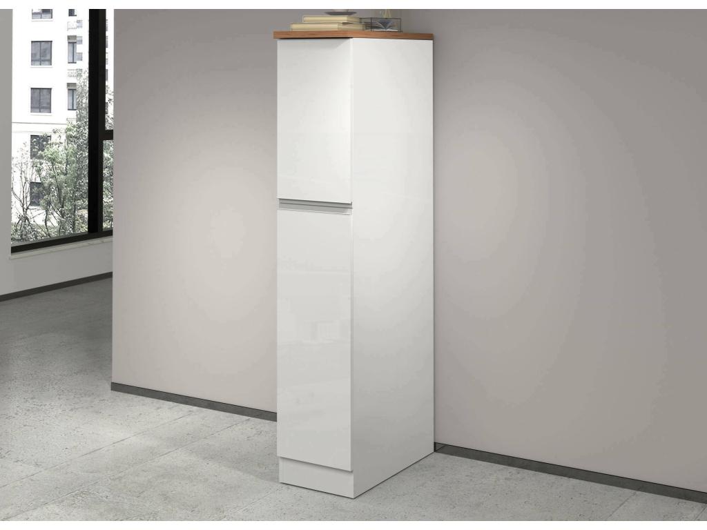 Despensa de cocina Homelyvo - Armario multiusos - Mueble cocina - Soporte multifuncional para frigorífico - 100 por ciento Made in Italy - 30x60h165 cm - Blanco brillo y roble