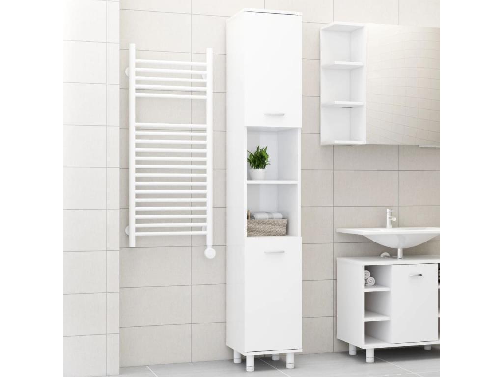Armario de baño madera contrachapada blanco brillo 30x30x179 cm