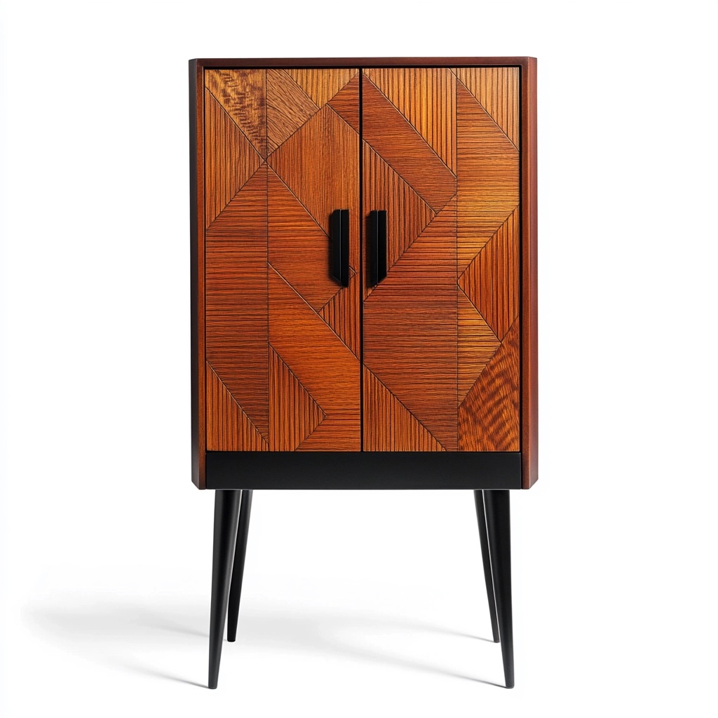 Armario auxiliar para salón de madera maciza diseño geométrico patas altas color marrón y negro DF2511581