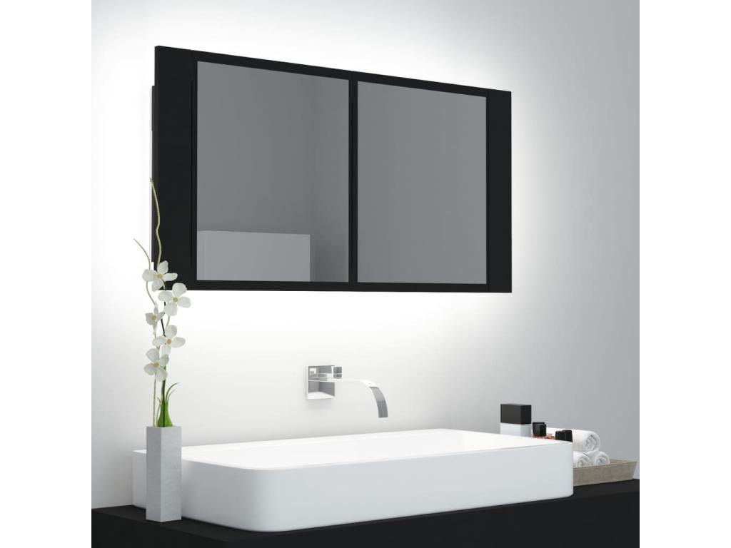 Armario espejo de baño con luz LED acrílico negro 90x12x45 cm
