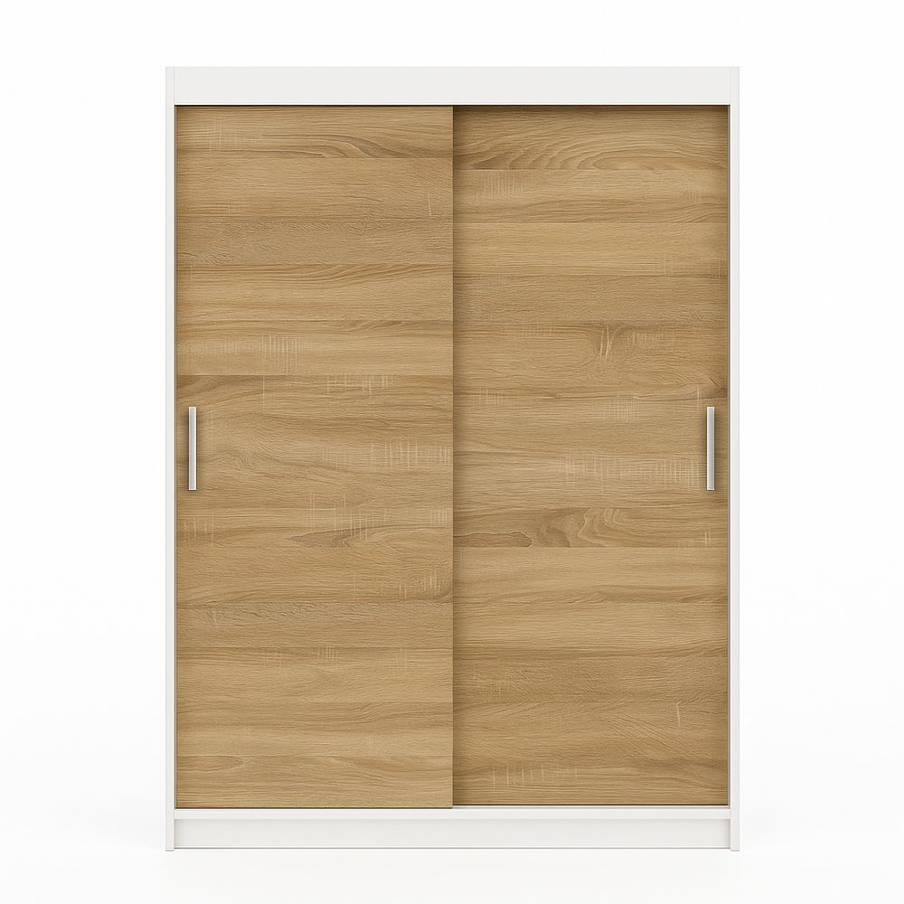 Armario deslizable de madera,moderno,espacioso,con puertas de madera clara y acabado blanco,ideal para dormitorio