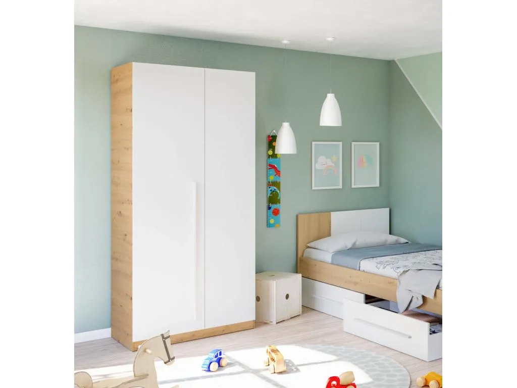 Armario Lluesmahome Armario dormitorio con 2 puertas batientes Mueble con 3 baldas y barra perchero 90x52h200 cm Lluesmahome anudado y Blanco IDCB68247