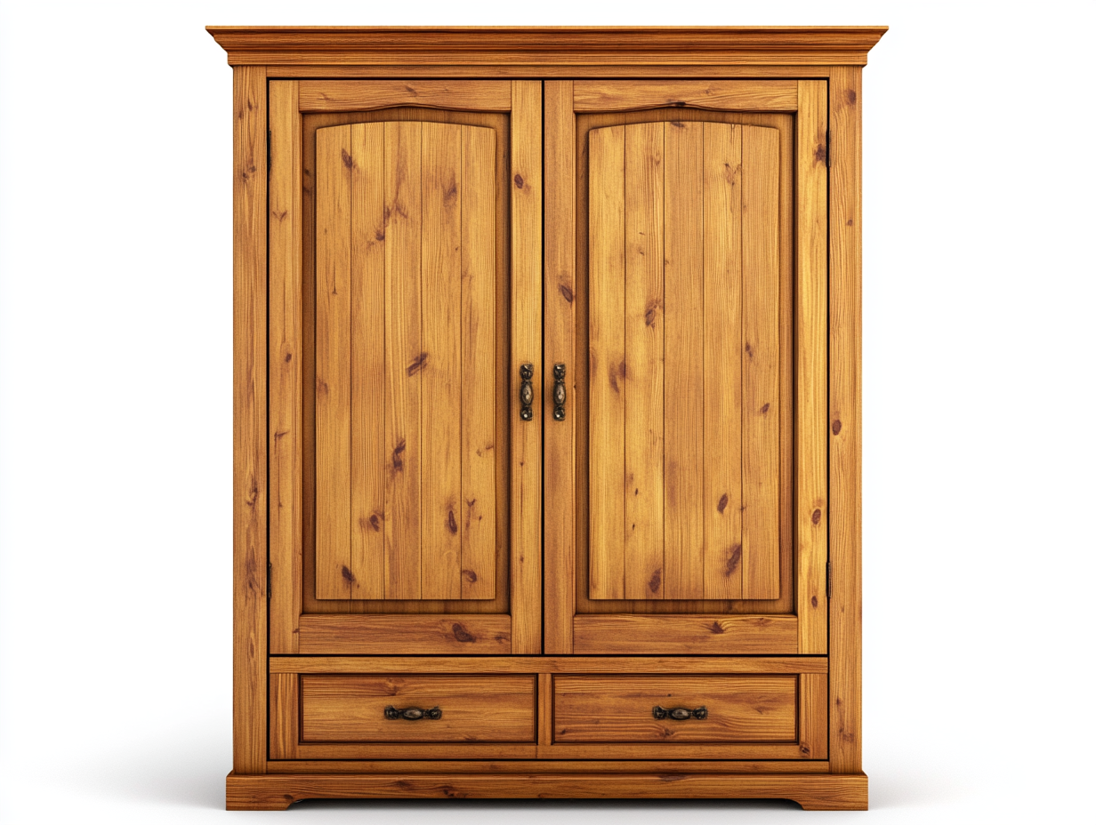 Armario de madera maciza con 2 puertas y 2 cajones estilo rústico para dormitorio NH3014170