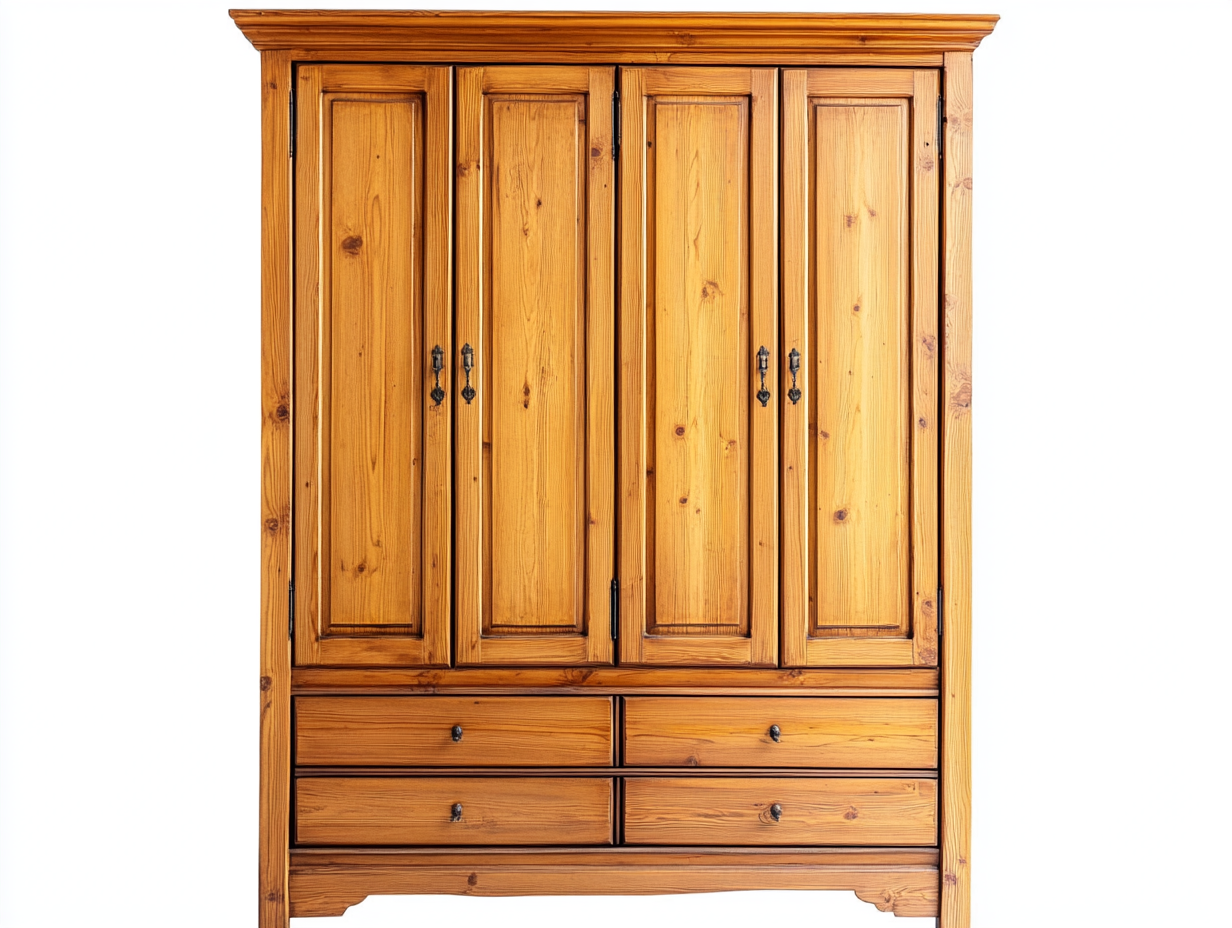 Armario rústico de madera maciza de 4 puertas con cajones inferiores TH1320210