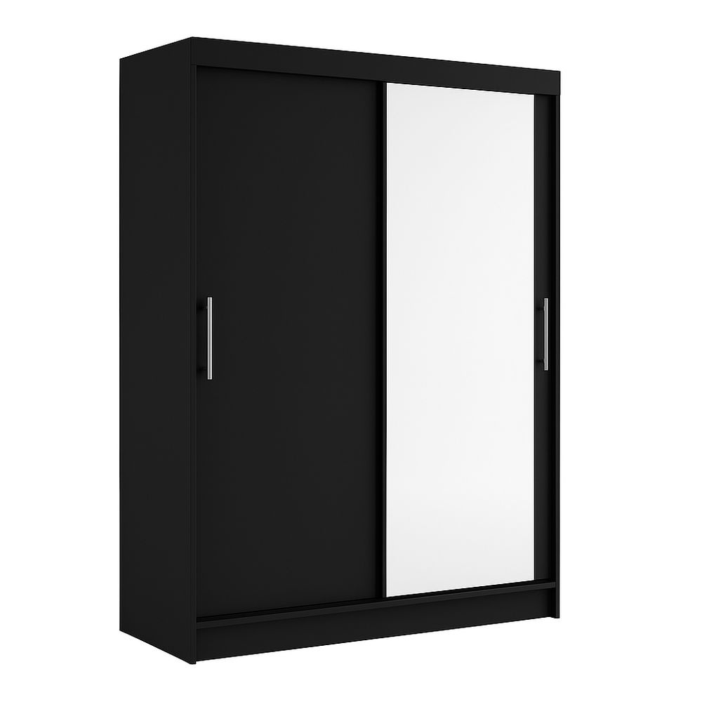 Armario con Puertas Correderas y Espejo Dormitorio Negro 180x200 cm Madera