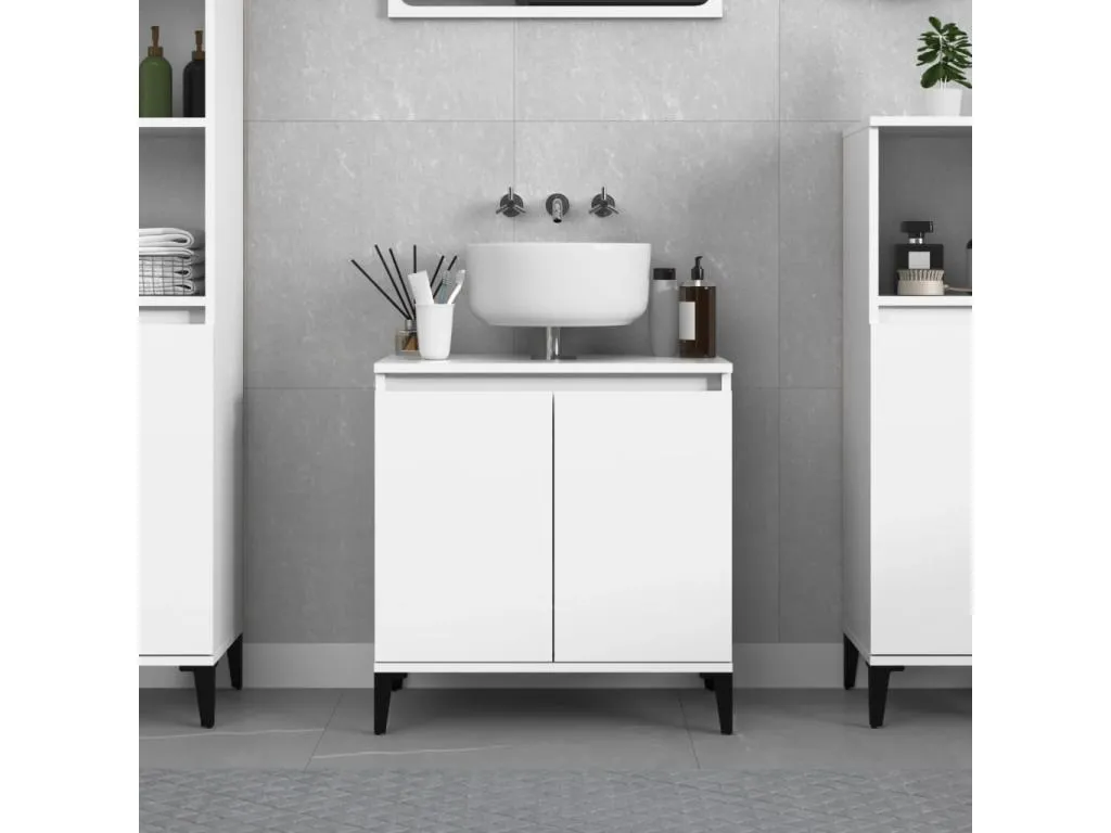 Armario de lavabo Kavehomedeco contrachapada blanco brillo 58x33x60cm 36656ORMC