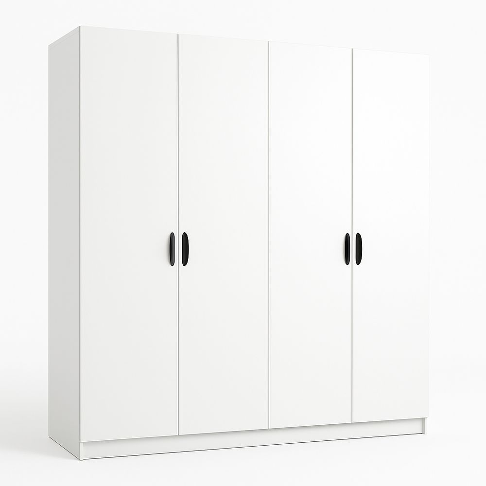 Armario moderno de 4 puertas,almacenamiento eficiente,color blanco,estilo minimalista,estructura robusta,ideal para dormitorios