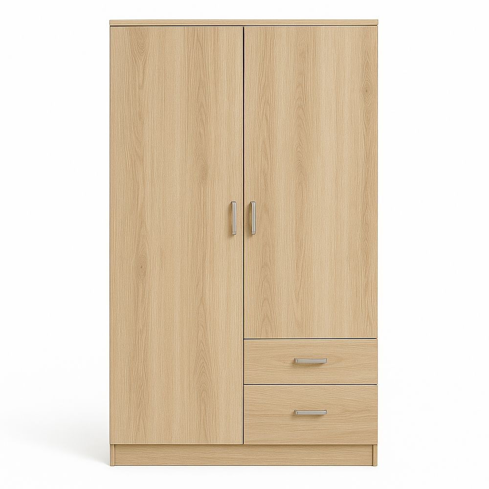 Armario moderno de dos puertas con cajones,estilo contemporáneo,color roble claro,materiales duraderos