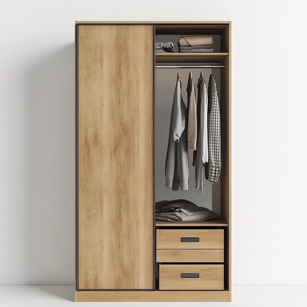 Armario de dormitorio de madera roble con puertas correderas y cajones para ropa moderna de almacenaje 120x200 cm FG2142026