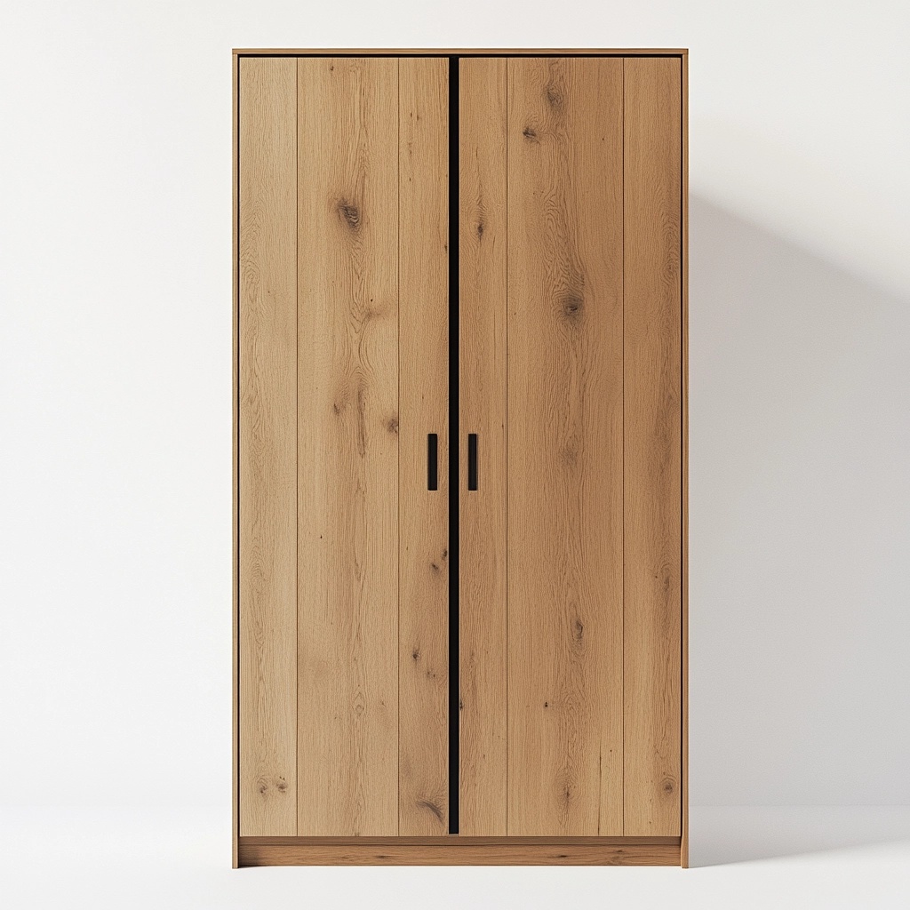 Armario alto de madera natural con puertas dobles, almacenamiento vertical, roble, 100 cm de ancho XD6518710