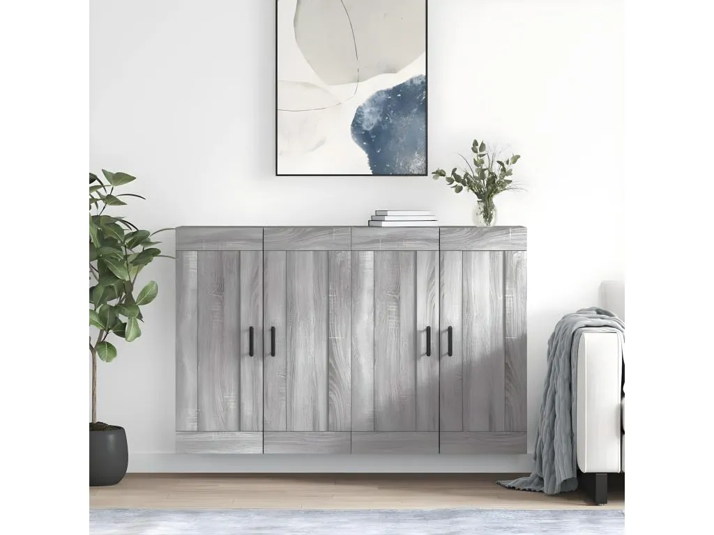 Armarios de pared 2 uds Prietocasa de ingeniería gris Prietocasa