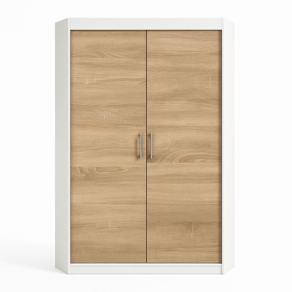 Armario moderno de 2 puertas,diseño minimalista,acabado en madera clara,estructura robusta,para dormitorio o sala de estar,medidas 120x60x180 cm