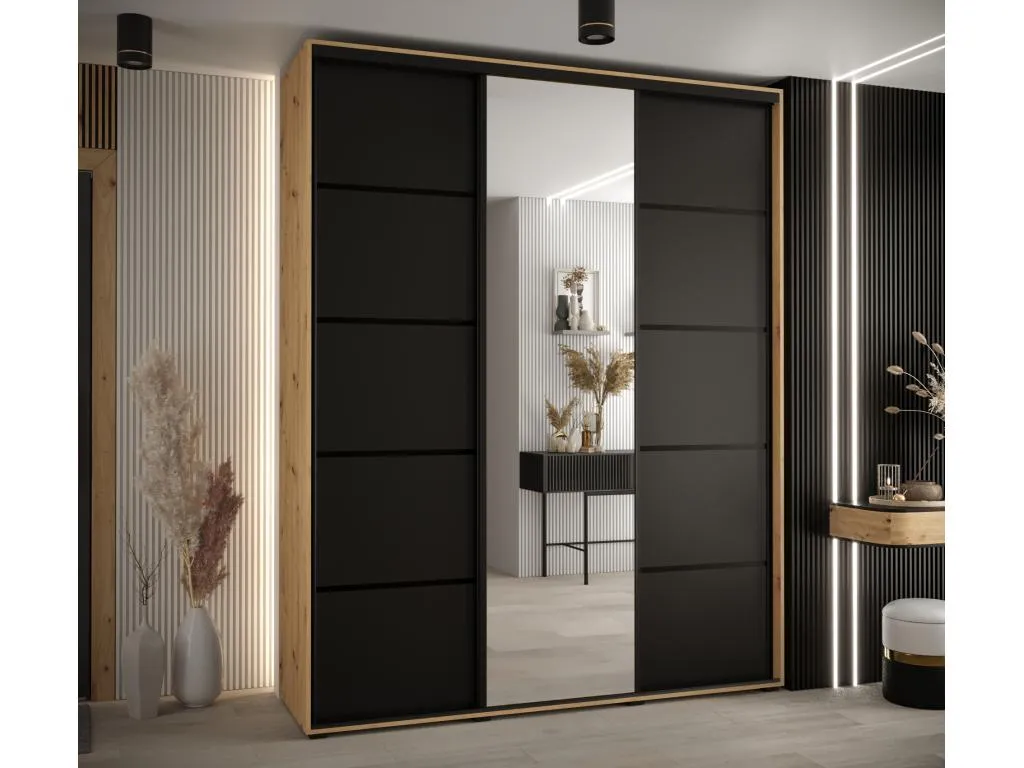 ARMARIO Decoencanto 5 DE PUERTAS CORREDERAS 235.2/200/45 3 puertas (Artisan/Negro/Negro)