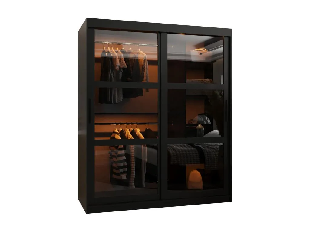 Armario DOME corredizo 2 puertas 200x150x62 cm en acabado negro sobrio PA6407456