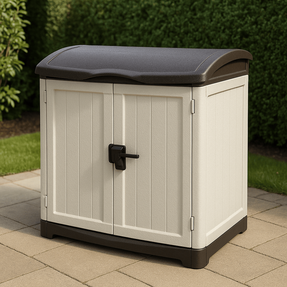 Armario Exterior 142x82x120 cm Rectangular de Resina Gris Oscuro/Beige