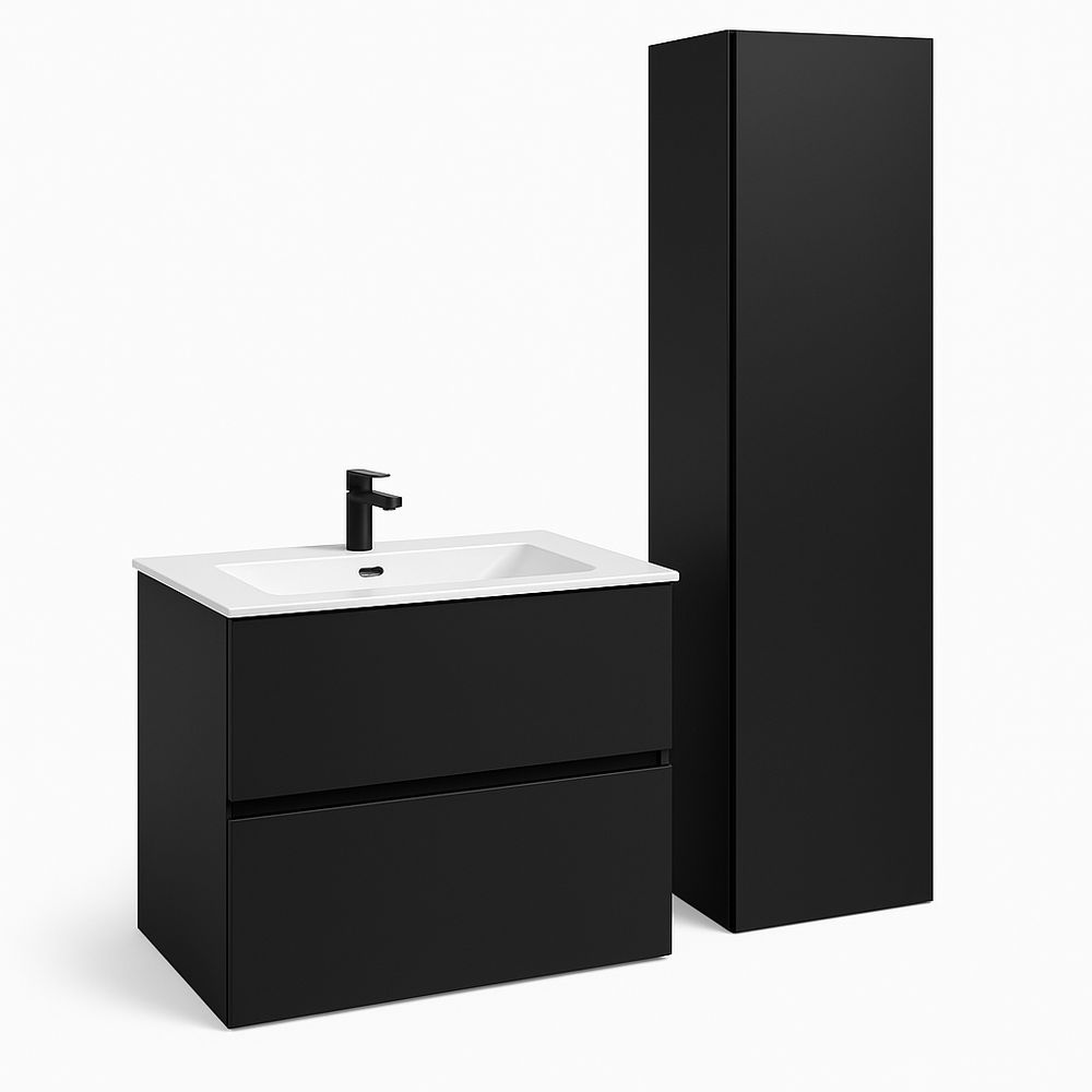 Mueble de baño moderno, lavabo compacto, estilo contemporáneo, armario negro, material de MDF, almacenamiento eficiente