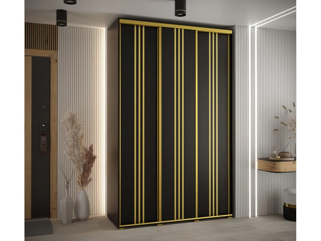 ARMARIO Alkihogares 6 DE PUERTAS CORREDERAS 235.2/150/60 3 puertas (Negro/Negro/Oro)