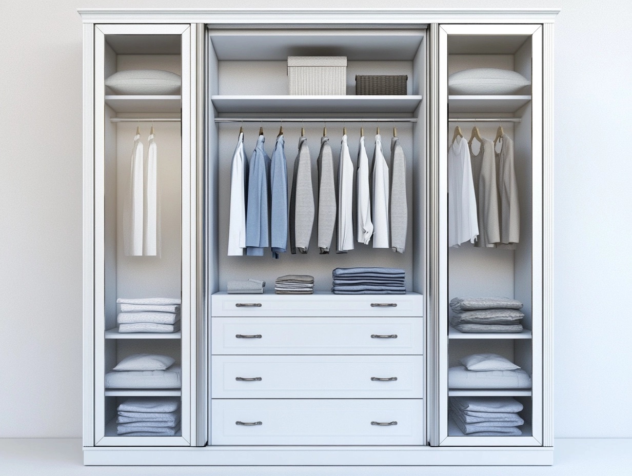 Armario blanco moderno de madera para dormitorio 240x200cm con compartimentos y cajones organizadores NT7831523