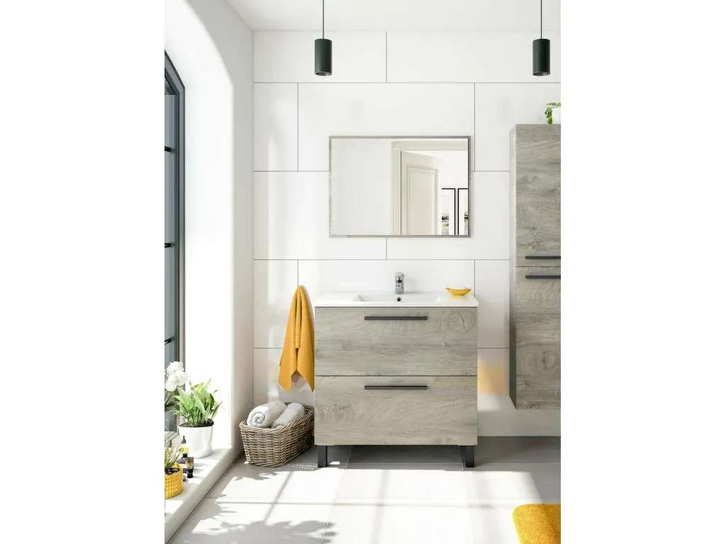 Armario bajo fregadero Prietocasa Mueble de baño de 2 cajones Mueble colgante con espejo lavabo no incluido 80x45h80 cm Prietocasa