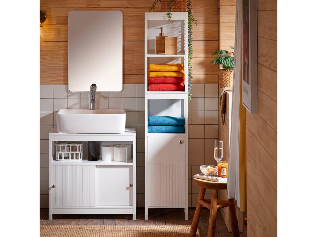 Armario Alto de Suelo para Baño con 3 Compartimentos BZR187-W Confortzx