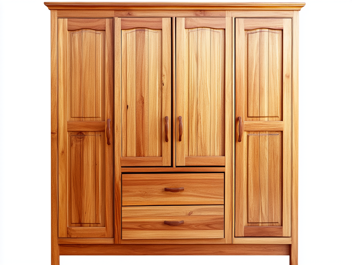 Armario de madera maciza con 4 puertas y 2 cajones para dormitorio clásico BA1945616