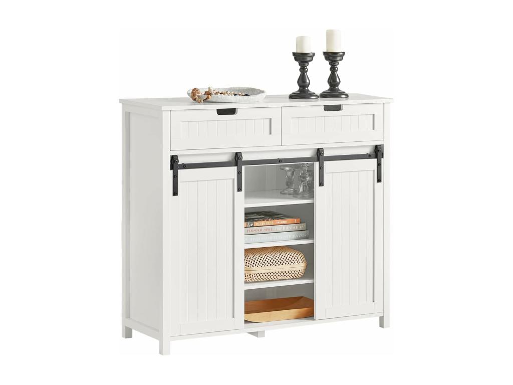 Aparador Recibidor con Puerta corrediza de Granero Armario de Almacenamiento Compartimento Abierto Blanco 104 x 35 x 93 cm FSB74-W Homelyvo