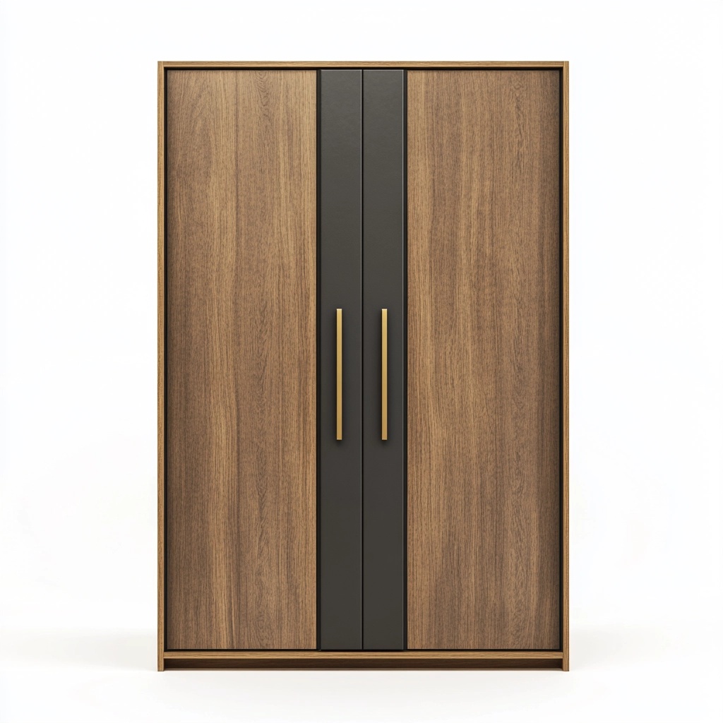 Armario de dormitorio contemporáneo de madera y negro con puertas dobles y tiradores dorados organizador de ropa 180x120x50cm tipo ropero WV2976174